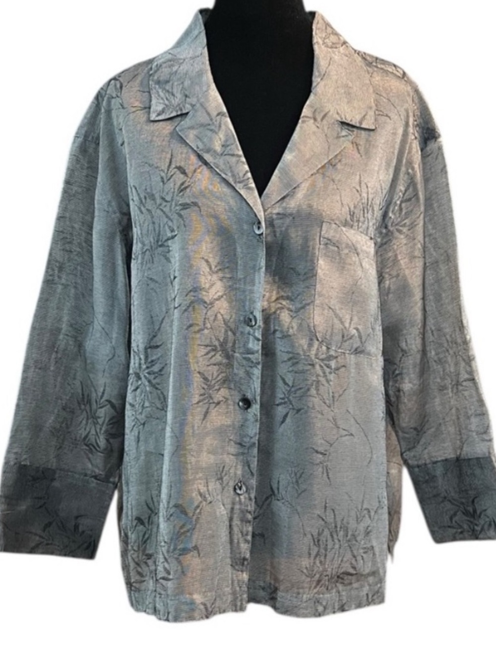 Chico's Design Gray & Black Button Down Shirt Size L